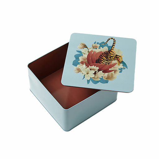 Boîte carrée en métal Tiger Flower - Gangzaï