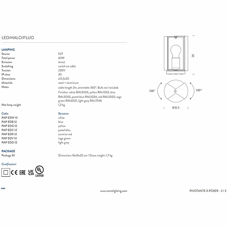Pivoting table lamp Charlotte Perriand - Nemo Lighting - Light grey