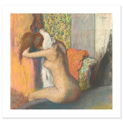After the bath, woman wiping her neck (art prints)