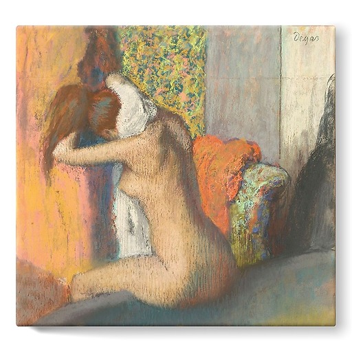 After the bath, woman wiping her neck (stretched canvas)
