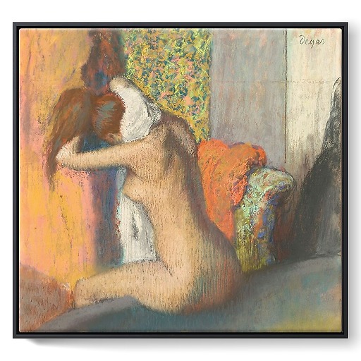 After the bath, woman wiping her neck (framed canvas)