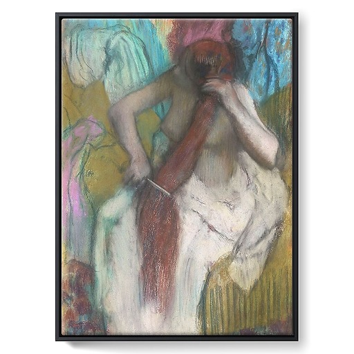 Woman combing her hair (framed canvas)