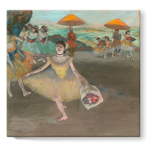 Dancer with bouquet, curtseying (stretched canvas)