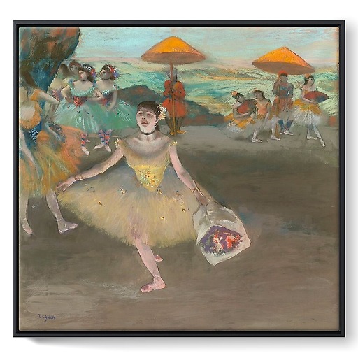 Dancer with bouquet, curtseying (framed canvas)
