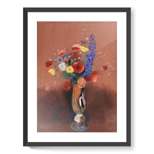Bouquet de fleurs des champs dans un vase à long col (affiches d'art encadrées)
