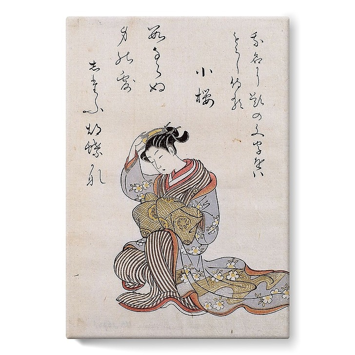 Young woman staring at a comb in her hair (stretched canvas)