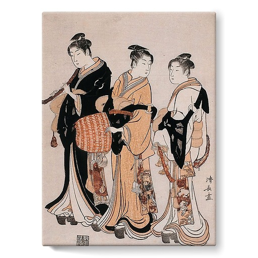 Trois jeunes femmes déguisées en Komuso (ménestrel ambulant) (toiles sur châssis)