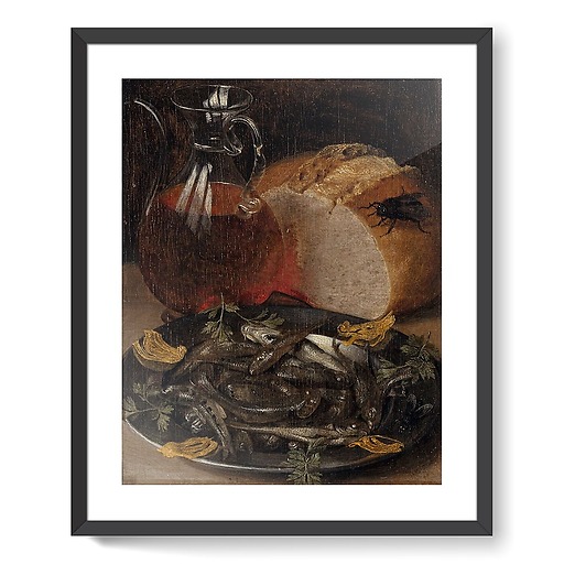 Still life with fish and bottle of wine (framed art prints)