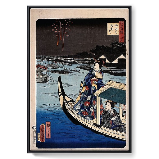 Woman in a boat during a party (framed canvas)