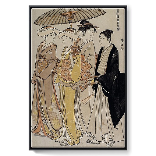 Samurai girls accompanied by a young man (framed canvas)