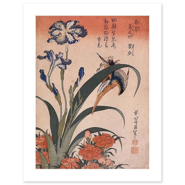 Kingfisher, carnation and iris (canvas without frame)