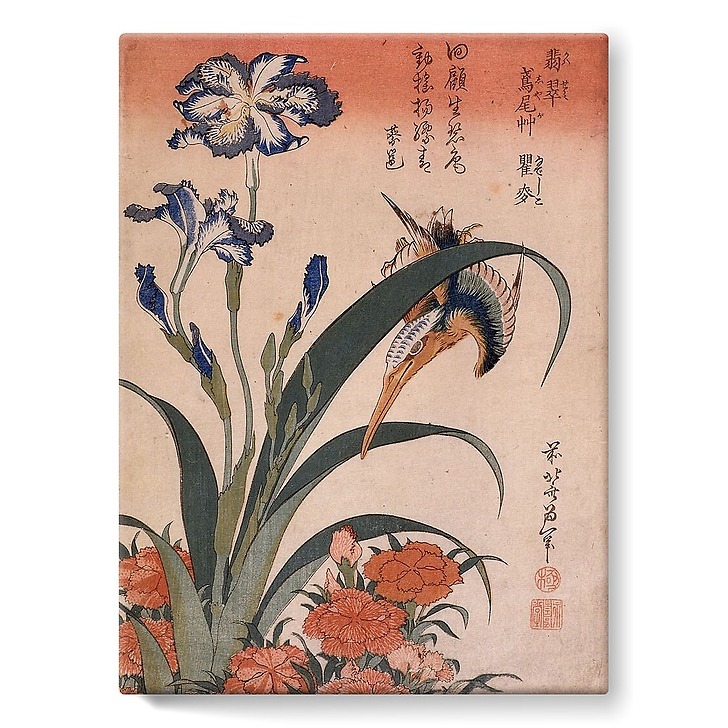 Kingfisher, carnation and iris (stretched canvas)