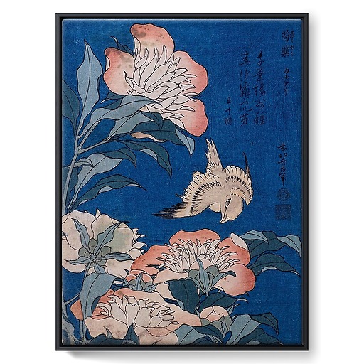 Peonies and Canary (framed canvas)