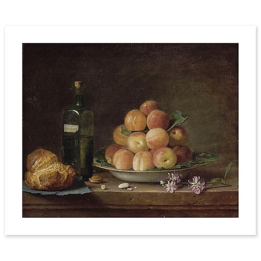 Still life with peaches and brioche (art prints)