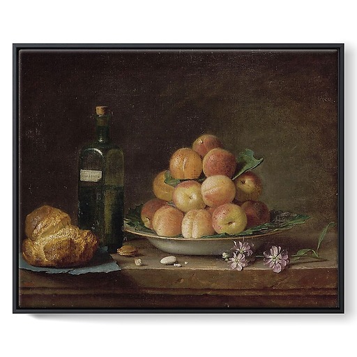 Still life with peaches and brioche (framed canvas)