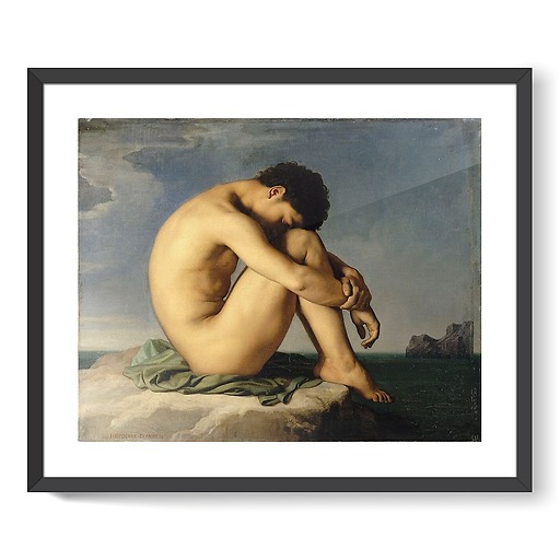 Jeune homme nu assis au bord de la mer - Etude (affiches d'art encadrées)