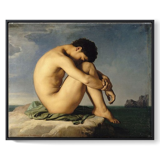 Nude Youth Sitting by the Sea (framed canvas)