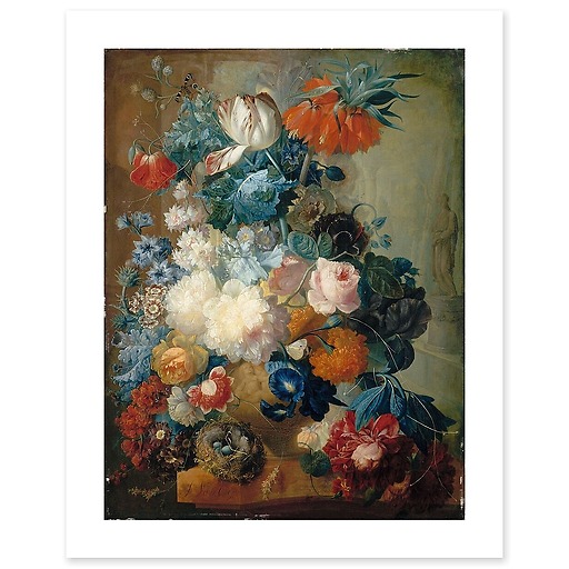 Fleurs dans un vase et nid d'oiseau (affiches d'art)