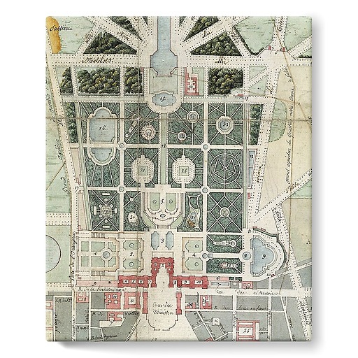 Map of the castle, the Gardens, the Small Park, Trianon, the city of Versailles under the First Empire (stretched canvas)