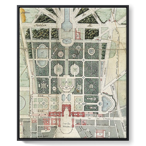 Map of the castle, the Gardens, the Small Park, Trianon, the city of Versailles under the First Empire (framed canvas)