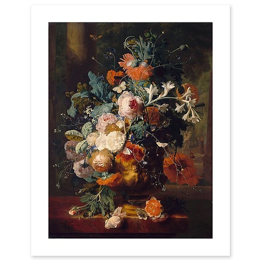 Vase of Flowers in a Park with Statue (art prints)