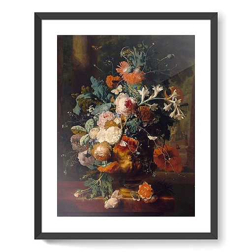 Vase of Flowers in a Park with Statue (framed art prints)