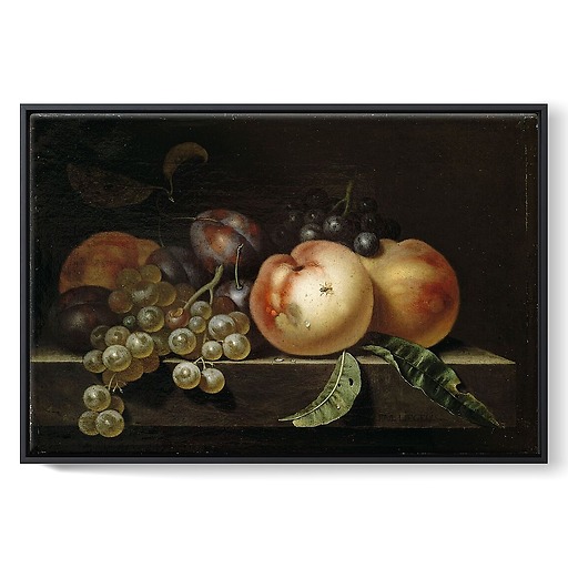 Peach, plums and grapes (framed canvas)