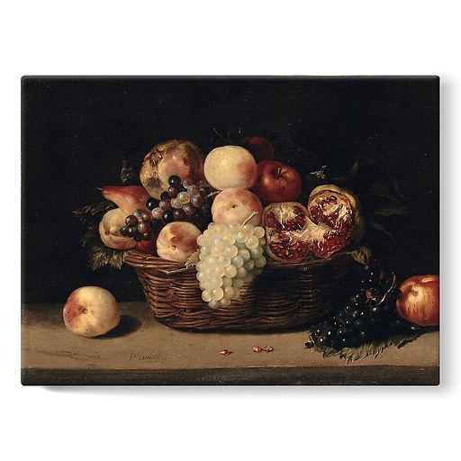 Basket of pomegranates, peaches and grapes (stretched canvas)