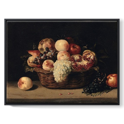 Basket of pomegranates, peaches and grapes (framed canvas)