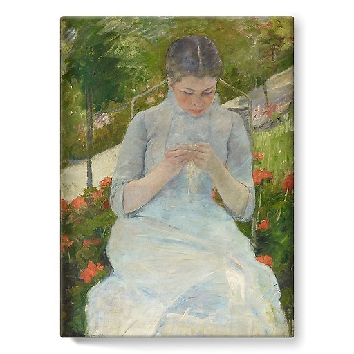 Young Woman Sewing in the Garden, Mary Cassatt (stretched canvas)