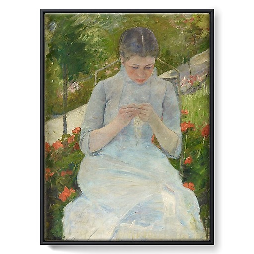 Young Woman Sewing in the Garden, Mary Cassatt (framed canvas)