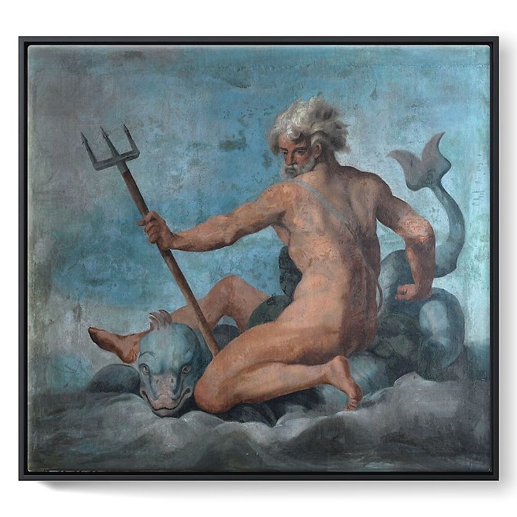 Plafond de la Galerie des assiettes : Neptune sur un dauphin (toiles encadrées)