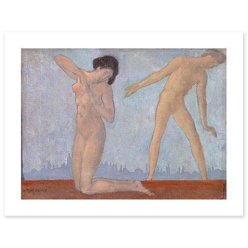 Japonaise nue agenouillée et adolescent nu debout (affiches d'art)