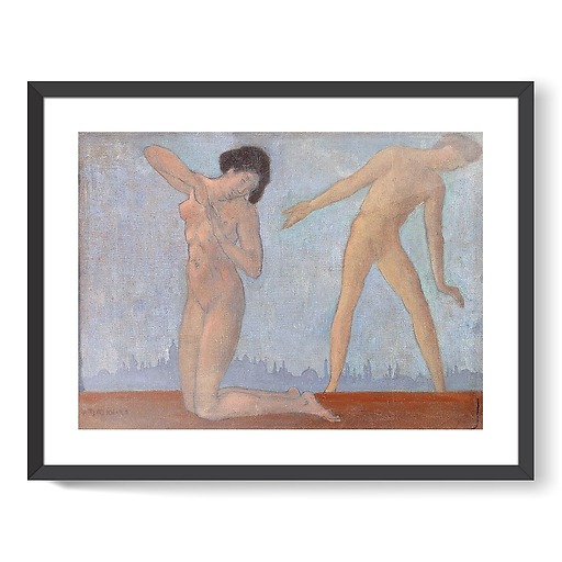 Japonaise nue agenouillée et adolescent nu debout (affiches d'art encadrées)