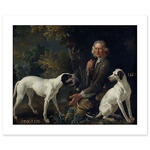 Portrait du garde-chasse La Forêt et de Fine-Lise et Lise, deux chiennes de la meute royale (affiches d'art)