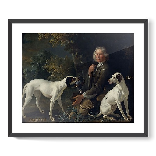 Portrait du garde-chasse La Forêt et de Fine-Lise et Lise, deux chiennes de la meute royale (affiches d'art encadrées)