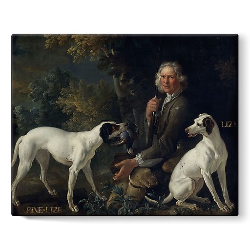 Portrait du garde-chasse La Forêt et de Fine-Lise et Lise, deux chiennes de la meute royale (toiles sur châssis)