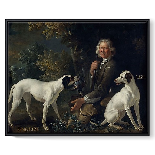 Portrait du garde-chasse La Forêt et de Fine-Lise et Lise, deux chiennes de la meute royale (toiles encadrées)