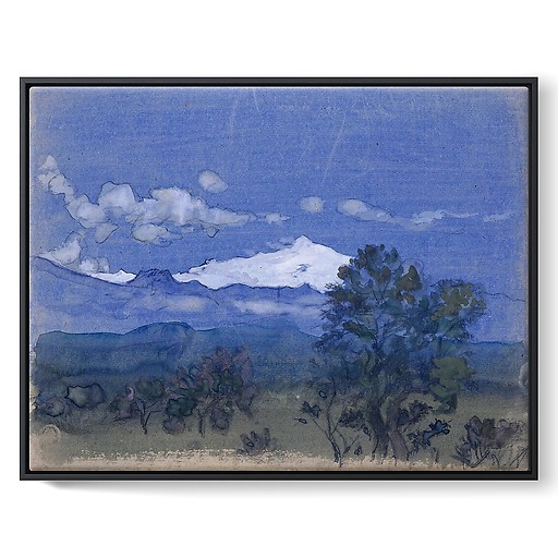Snow-covered mountain landscape (framed canvas)