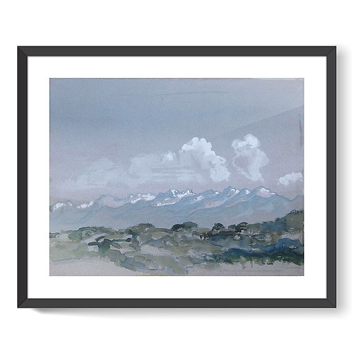 Snow-covered mountain landscape in the morning (framed art prints)