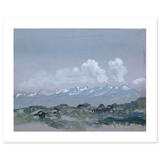 Snow-covered mountain landscape in the morning (canvas without frame)