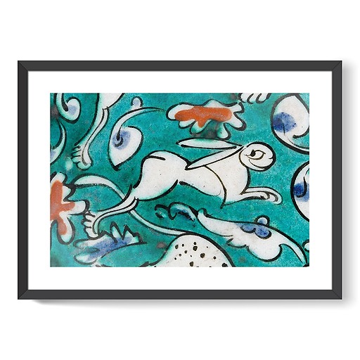 Dish decorated with lion, hares and fantastic animals on a green background I/II (framed art prints)