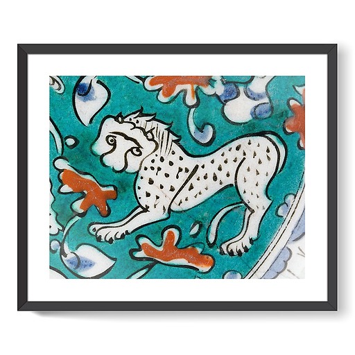 Dish decorated with lion, hares and fantastic animals on a green background II/II (framed art prints)
