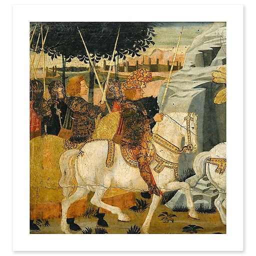 Panneau de cassone : combat de cavalerie sous les murs de Troie I/II (toiles sans cadre)