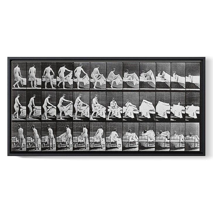 Animal Locomotion: Nude woman getting into bed (framed canvas)