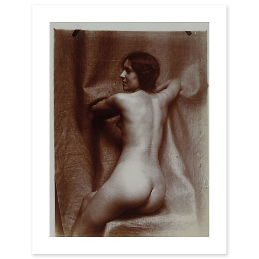 Naked woman sitting three-quarters back, on a chair, face in profile left (art prints)