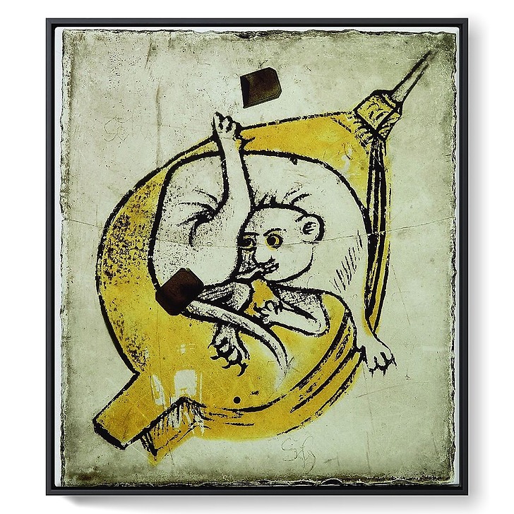 Fantastic animal lying on a bellows (framed canvas)