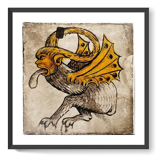 Animal fantastique tirant la langue, à pattes de quadrupède, tête et ailes de dragon (affiches d'art encadrées)