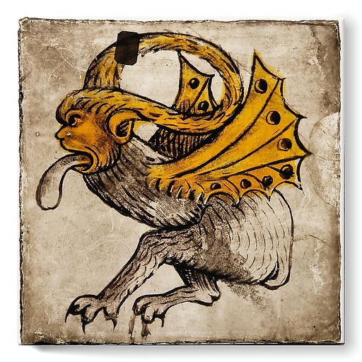 Animal fantastique tirant la langue, à pattes de quadrupède, tête et ailes de dragon (toiles sur châssis)
