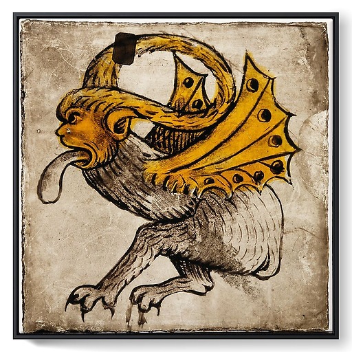 Fantastic tongue-tip animal, with quadruped legs, dragon head and wings (framed canvas)
